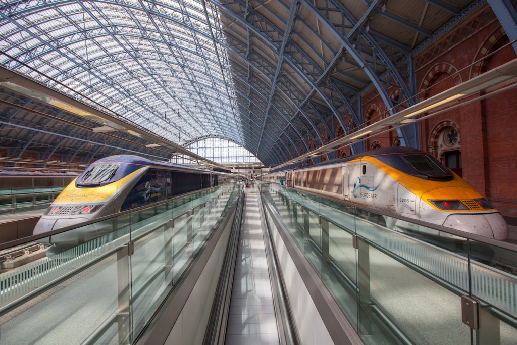 Refurbished (left) and original (right) Eurostar trains fit neatly into London's iconic St Pancras International station